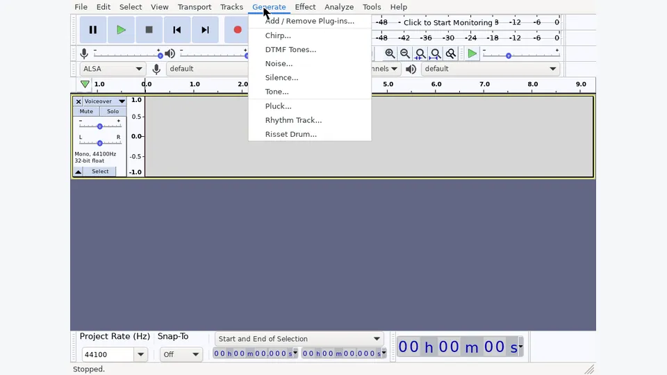 Representative Audacity benchmark interface