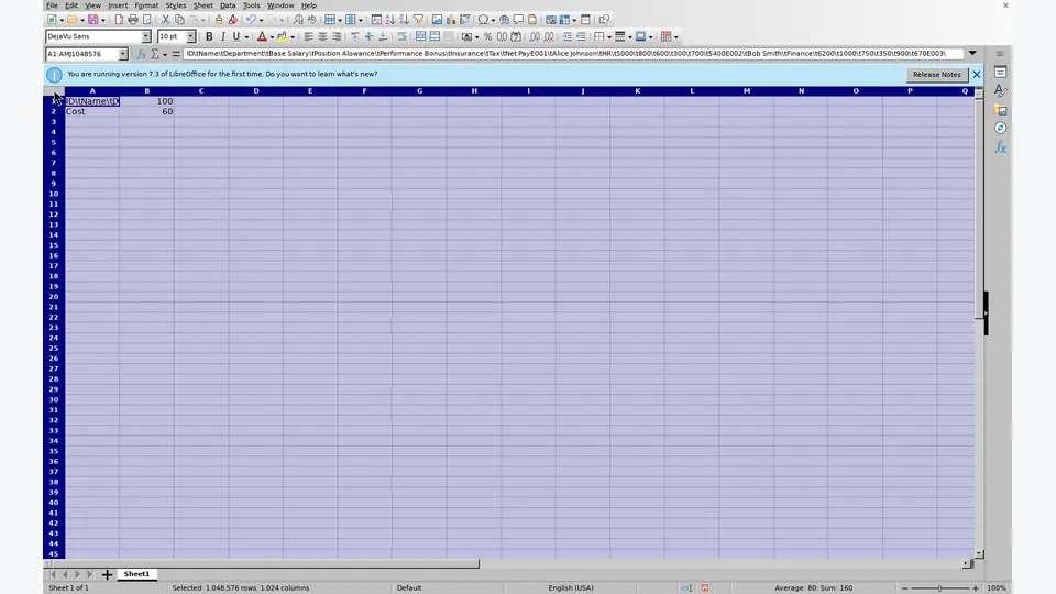 Representative LibreOffice Calc benchmark interface