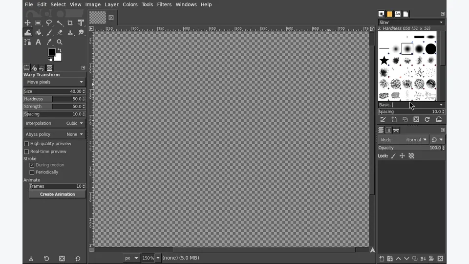 Representative GIMP benchmark interface