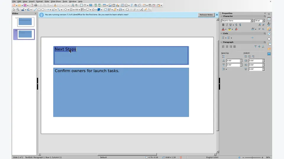 Representative LibreOffice Impress benchmark interface
