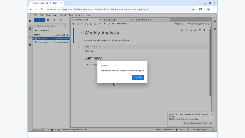 Representative JupyterLab benchmark interface