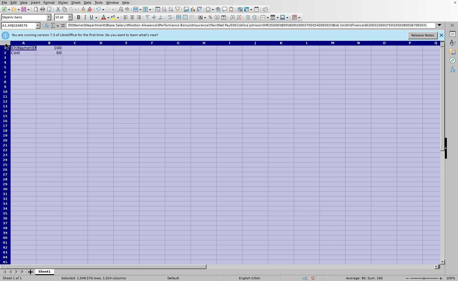 Malformed LibreOffice payroll sheet after fifteen GUI actions